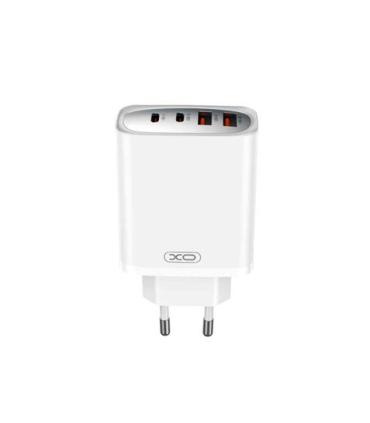 XO Cargador Rapido - USB-A 22.5W - 2 Puertos Tipo C - Multiples Voltajes - Alta Eficiencia - Color Blanco