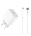 XO L77 Pack Cargador de Corriente 1x USB-C 20W Carga Rapida + Cable USB-C a Lightning 1m
