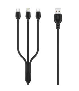 XO Cable de Carga Rapida 3 en 1 - Micro, Tipo C y Lightning a USB - 1m - Color Negro