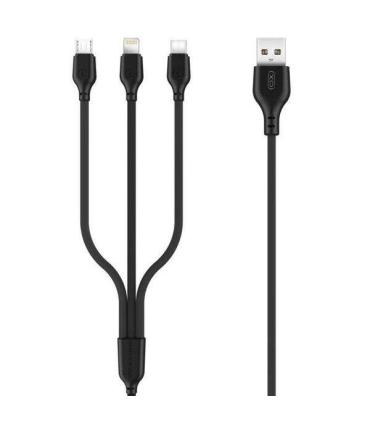 XO Cable de Carga Rapida 3 en 1 - Micro, Tipo C y Lightning a USB - 1m - Color Negro