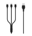 XO Cable de Carga Rapida 3 en 1 - Micro, Tipo C y Lightning a USB - 1m - Color Negro