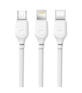 XO Cable de Carga Rapida 3 en 1 - Micro, Tipo C y Lightning a USB - 1m - Color Blanco