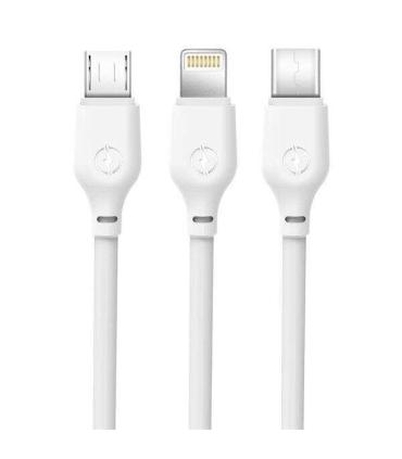 XO Cable de Carga Rapida 3 en 1 - Micro, Tipo C y Lightning a USB - 1m - Color Blanco