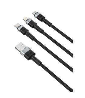 XO Cable NBQ191 Carga Rapida 40W 3 en 1 - Micro + Tipo C + Lightning a USB