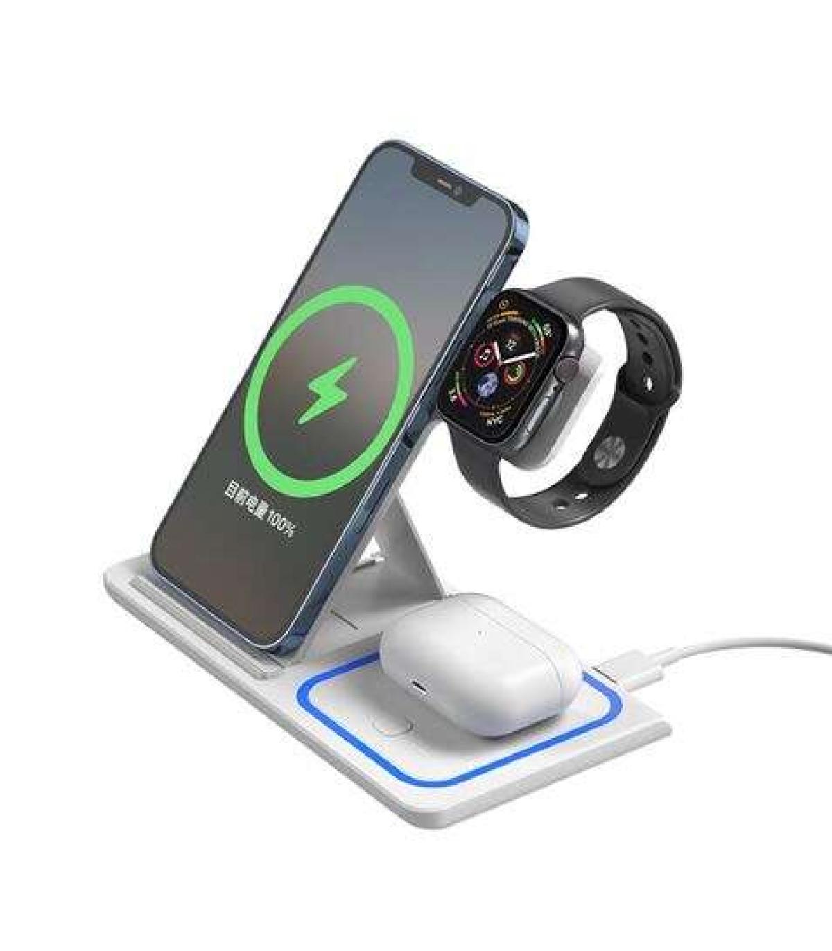 XO WX023 Estacion de Carga Inalambrica Triple 15W - Carga hasta 3 Dispositivos Simultaneamente - Deteccion Automatica - Color Bl