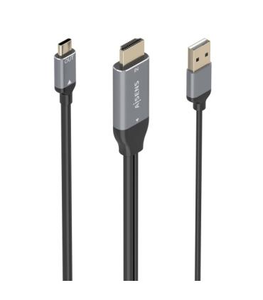 Aisens Cable Conversor Aluminio HDMI V2.0 a USB-C 4K@60Hz - HDMI/M+USB-A/M-USB-C/M - 1.8m - Color Gris