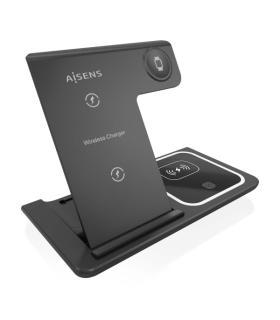 Aisens Cargador Inalambrico USB-C 3 en 1 de 15W para Movil - Apple Watch - Ariculares con Estuche de Carga - Color Negro