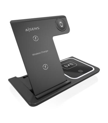 Aisens Cargador Inalambrico USB-C 3 en 1 de 15W para Movil - Apple Watch - Ariculares con Estuche de Carga - Color Negro