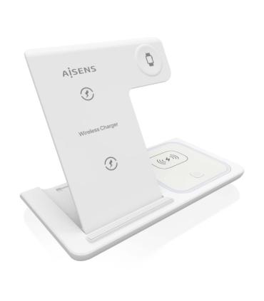 Aisens Cargador Inalambrico USB-C 3 en 1 de 15W para Movil - Apple Watch - Ariculares con Estuche de Carga - Color Blanco