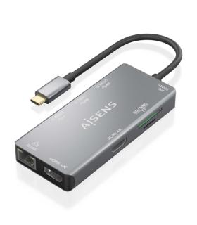 Aisens USB-C Dock 9 en 1 - USB-C a 2xHDMI - 1xRJ45 - 2xUSB-A USB3.0 - 1xUSB-A USB2.0 - 1xUSB-C PD - 1xSD - 1xMicro SD - 15cm ..