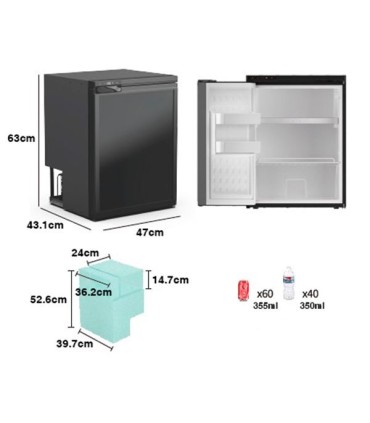 Muvip Nevera Fija con Compresor LG 65L - Conexion 12/24/220V - Consumo 60W - Proteccion Bateria Vehiculo - Luz LED Interior - Te