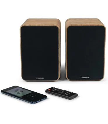 Thomson WS602DUO Altavoces 100W Bluetooth 5.0 - Entrada RCA, Optica - Mando a Distancia - Color Madera