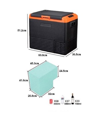 Muvip Nevera de Compresor Portatil 50L - Proteccion Bateria Vehiculo - Temperatura -20º/+20º - Conexion 12/24/220V - Consumo 70W