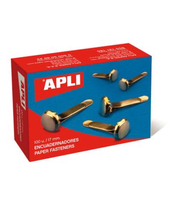 Apli Encuadernadores Metalicos Dorados 17mm - Caja de 100 - sin Arandela - Aptos para Todo Tipo de Documentos - Ideales para Enc