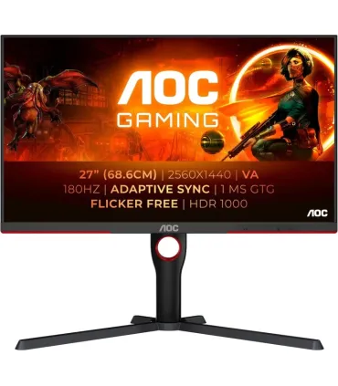AOC G3 Monitor 27" Mini LED VA QHD HDR1000 180Hz - Respuesta 1ms - Ajustable en Altura, Giratorio e Inclinable - Angulo de Visio
