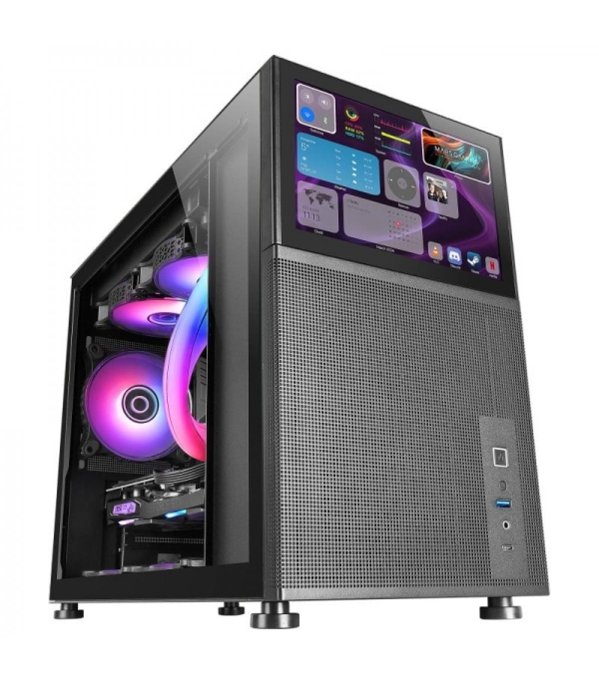 Mars Gaming MC-LCD Caja PC Gaming - Diseño Compacto Micro-ATX - Pantalla LCD IPS 8" - Conectividad USB-C y USB 3.0 - Soporte Ref