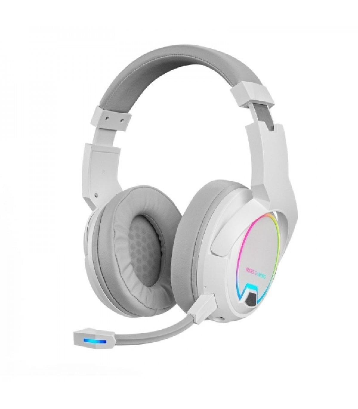 Mars Gaming MHW-100 Auriculares Inalambricos - Sonido Envolvente - Iluminacion ARGB - 40h de Bateria - Microfono ENC Extraible..