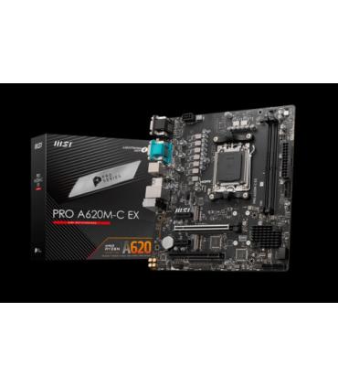PLACA MSI PRO A620M-C EX,AMD,AM5,A620,2DDR5,128GB,VGA+DVI+HDMI+DP,GBLAN,4SATA6.0+2XM.2,4USB3.2+1USB3.2 TYPE-C,MATX