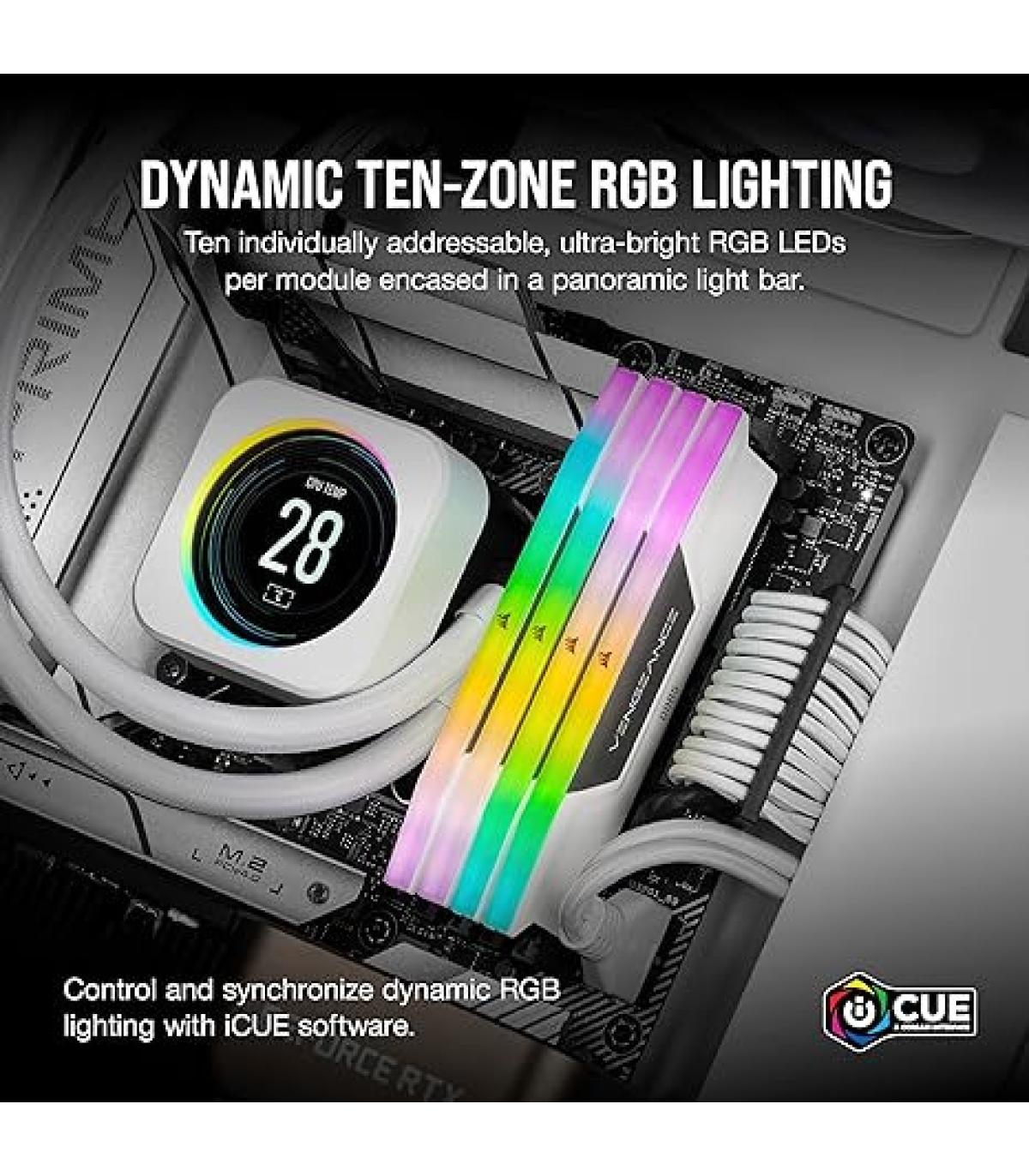 MEMORIA CORSAIR DDR5 64GB 2X32GB PC5600 VENGEANCE RGB BLANCA CMH64GX5M2B5600C40W