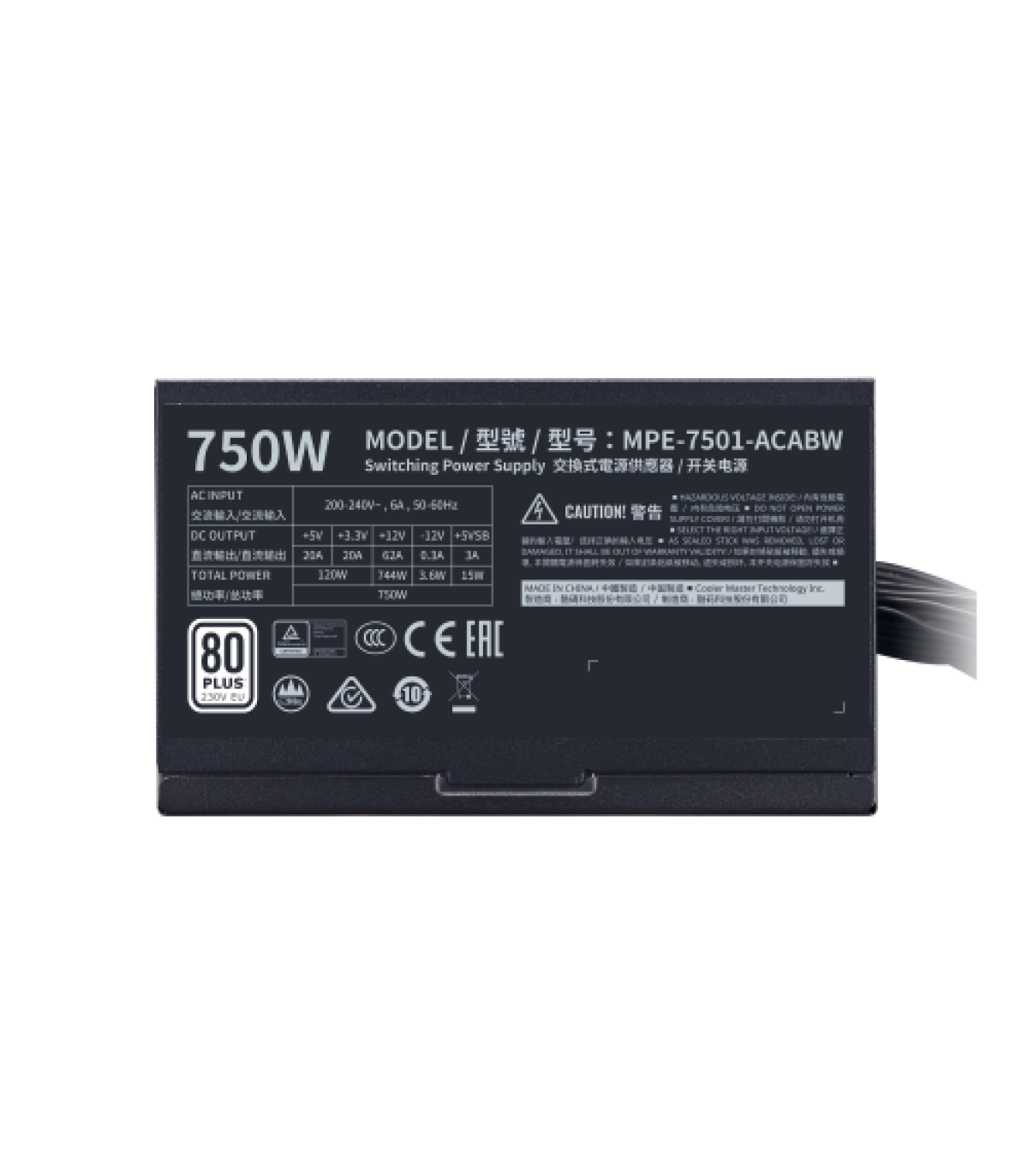 Cooler Master MWE 750 White 230V - V2 unidad de fuente de alimentación 750 W 24-pin ATX ATX Negro