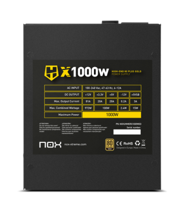 NOX HUMMER X 1000W PLUS GOLD unidad de fuente de alimentación 24-pin ATX Negro