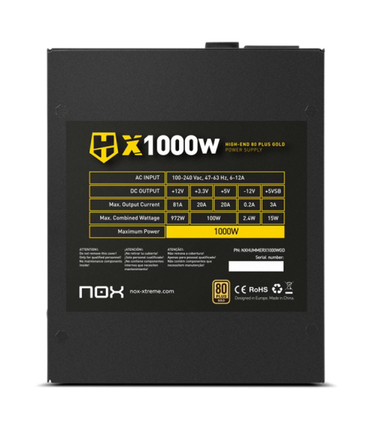NOX HUMMER X 1000W PLUS GOLD unidad de fuente de alimentación 24-pin ATX Negro