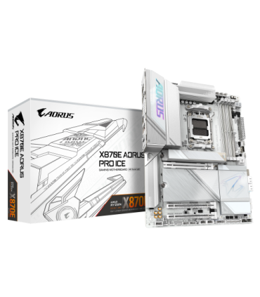 GIGABYTE Placa base X870E AORUS PRO ICE - Compatible con CPUs AMD Ryzen 9000, VRM digital de 16+2+2 fases, hasta 8000MHz DDR5 (O