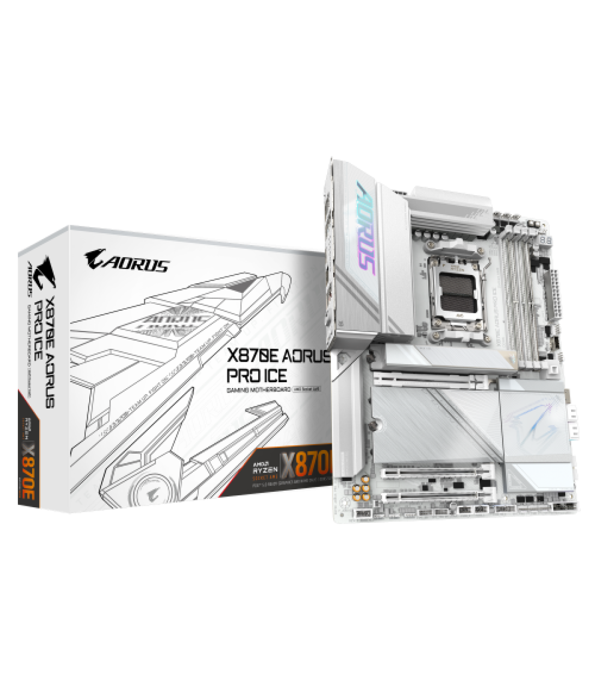 GIGABYTE Placa base X870E AORUS PRO ICE - Compatible con CPUs AMD Ryzen 9000, VRM digital de 16+2+2 fases, hasta 8000MHz DDR5 (O