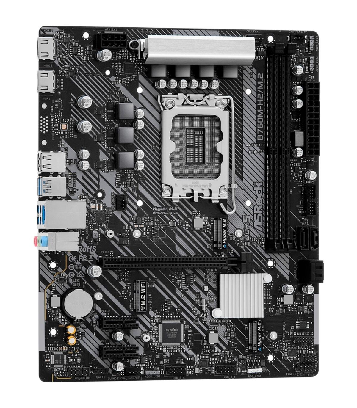 PLACA ASROCK B760M-H2/M.2,INTEL,1700,B760,2DDR5,96GB,HDMI+DP,4SATA+2M.2,5USB 3.2+1USB-C,GBLAN,MATX