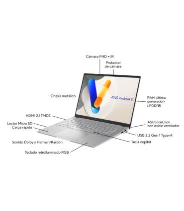 ASUS Vivobook S 14 OLED OLED M5406NA-QD082W - Ordenador Portátil 14" WUXGA (AMD Ryzen 5 7535HS, 16GB RAM, 512GB SSD, Radeon 660M