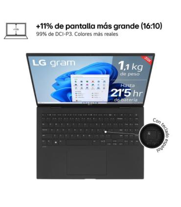 LG PORTATIL (16Z90SP-K.AA75B) GRAM PRO 16" 16Z90SP/ WINDOWS 11 HOME/ I7 155H TUBOBOOST/16GB LPDDR5/ 512 GB SSD/ IRIS ARC/ 1,2KG.