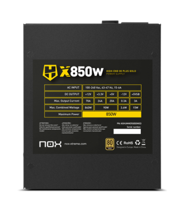 NOX HUMMER X 850W PLUS GOLD unidad de fuente de alimentación 24-pin ATX Negro