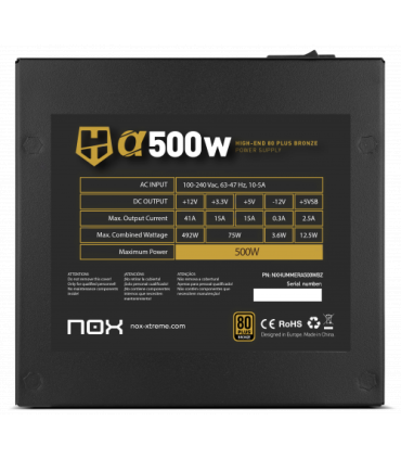 NOX Hummer Alpha unidad de fuente de alimentación 500 W 24-pin ATX ATX Negro