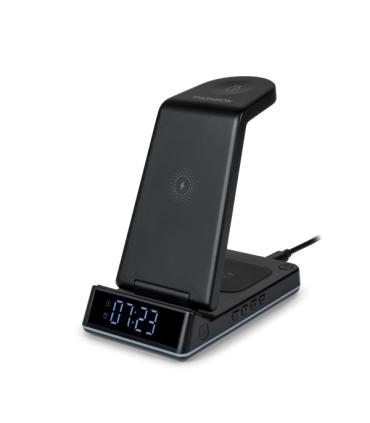 Thomson Reloj Despertador con Estacion de Carga Inalambrica para Smartphone, iWatch y Auriculares - Pantalla LCD - Luz de Noche.