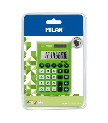 Milan Pocket Digitos Calculadora 8 - Calculadora de Bolsillo - Tacto Suave - 3 Teclas de Memoria y Raiz Cuadrada - Color Verde