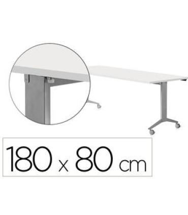 MESA CON TABLERO ABATIBLE 180X80CM COLOR GRIS ALUMINIO/BLANCO ROCADA 2003FD04