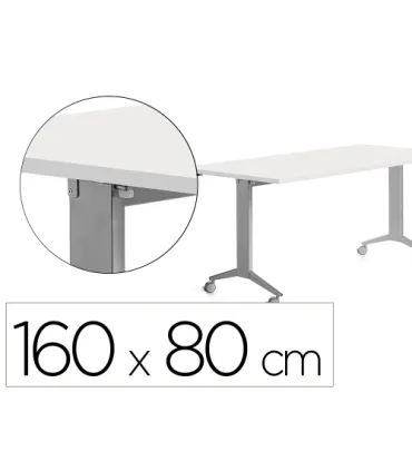 MESA CON TABLERO ABATIBLE 160X80CM COLOR GRIS ALUMINIO/BLANCO ROCADA 2002FD04