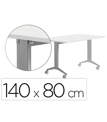 MESA CON TABLERO ABATIBLE 140X80CM COLOR GRIS ALUMINIO/BLANCO ROCADA 2001FD04