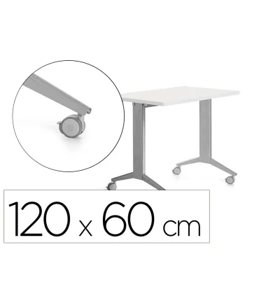 MESA MESA CON TABLERO ABATIBLE 120X60CM COLOR GRIS ALUMINIO/BLANCO ROCADA 2000FD04
