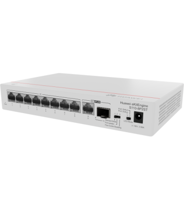HUAWEI S110-8P2ST ( 8 10/100/1000 BASE-T PORTS POE+ 1GE SFP PORT, 1*10/100/ 100BASE T PORT, AC POWER, POWER ADAPTER