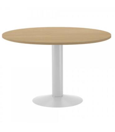 MESA DE REUNIONES REDONDA 120CM DE DIAMETRO. ALTURA 72CM. COLOR: PATA METALICA BLANCA / TABLERO ROBLE ROCADA 3006ATW08