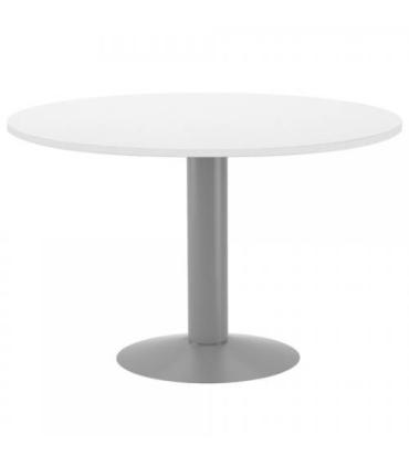 MESA DE REUNIONES REDONDA 120CM DE DIAMETRO. ALTURA 72CM. COLOR: PATA METALICA GRIS / TABLERO BLANCO ROCADA 3006AT04