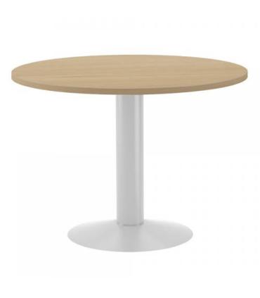 MESA DE REUNIONES REDONDA 100CM DE DIAMETRO. ALTURA 72CM. COLOR: PATA METALICA BLANCA / TABLERO ROBLE ROCADA 3005ATW08