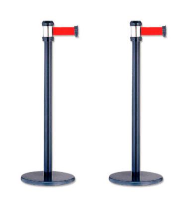PACK 2 POSTES SEPARADOR METALICO NEGRO CON CORDON ROJO 2 METROS 322129
