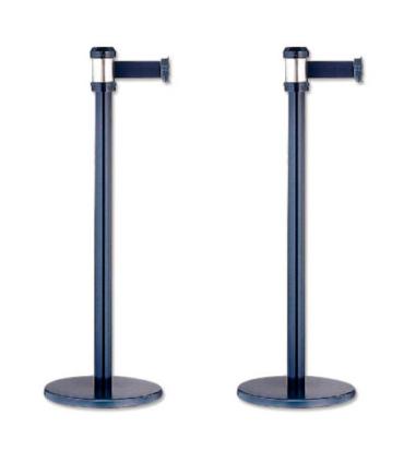 PACK 2 POSTES SEPARADOR METALICO NEGRO CON CORDON NEGRO 2 METROS 322128