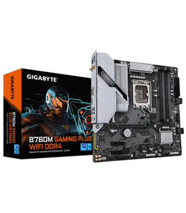 GIGABYTE B760M GAMING PLUS WIFI DDR4 Placa base - Compatible con procesadores Intel Core de 14ª generación, VRM de 4+1+1 fases..