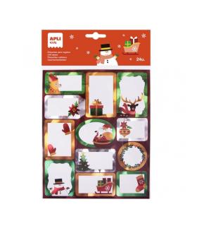 Apli Pack de 24 Etiquetas Adhesivas Navideñas para Regalos - Tamaños y Diseños Surtidos - Espacio para Escribir