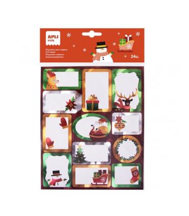 Apli Pack de 24 Etiquetas Adhesivas Navideñas para Regalos - Tamaños y Diseños Surtidos - Espacio para Escribir