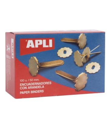 Apli Encuadernadores Metalicos con Arandela - 50mm - Incluyen Arandela para Embellecer y Evitar Rozaduras - Caja de 100 Unidades