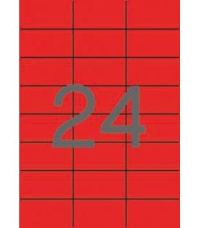 Apli Pack de 2.400 Etiquetas 70x37mm - 100 Hojas x 24 Etiquetas - Adhesivo Permanente - Cantos Rectos - Color Rojo